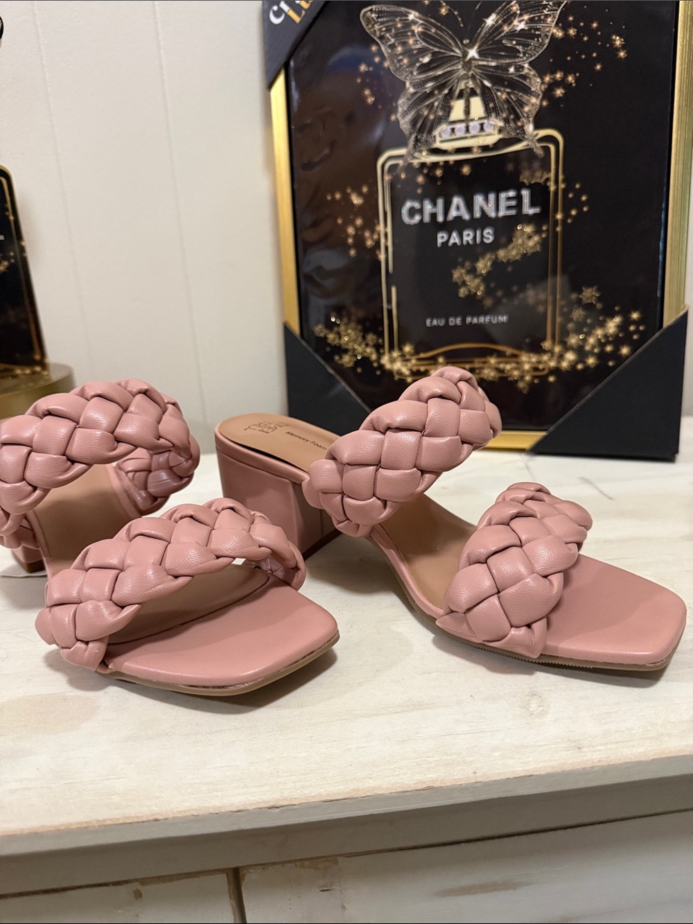 Time and Tru Blush Pink Braided Double-Strap Slide Mules - Picture 3 of 6